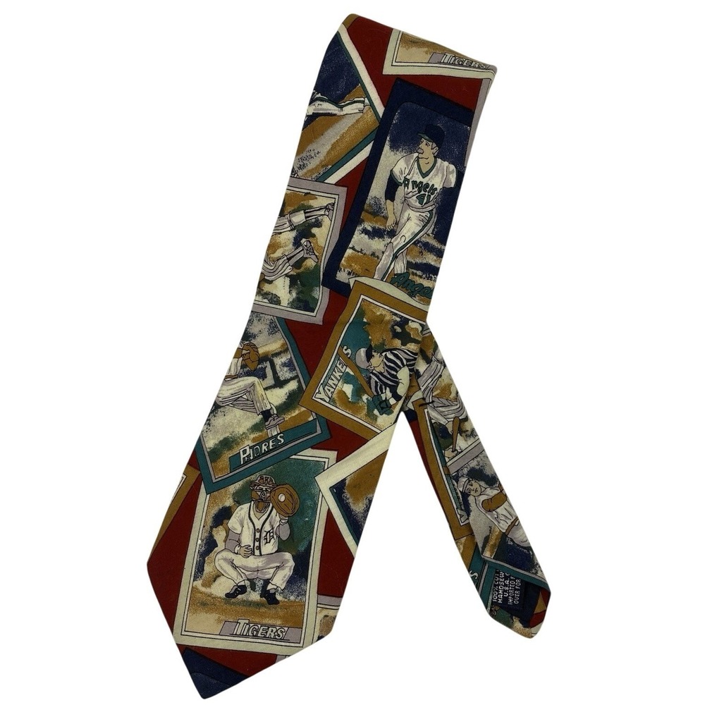Vintage Lands' End MLB Baseball Card Themed Cotton Necktie Tie 58" Preppy Retro